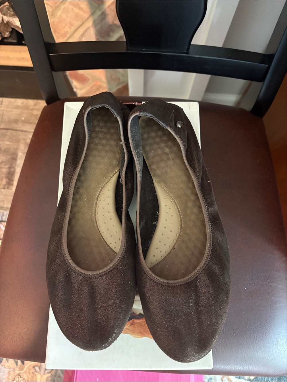 Hush Puppies Chaste Dark Brown Glitter Suede Ballet Flats